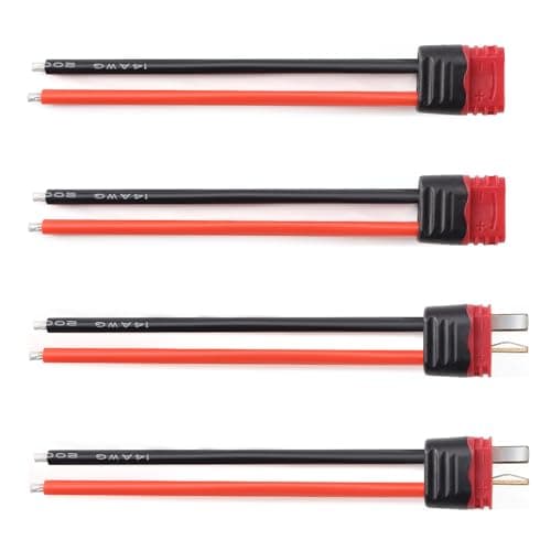 Lyeteung 2 Pairs Non-Slip T-Plug Connectors, Deans T Male Female Plug Connectors Adapter with Sheath Housing and 100mm 14 AWG Silicon Wire, for RC Lipo Battery
