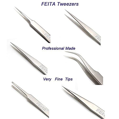 Professional Tweezer Set - FEITA Precision Tweezers with Travel Case - Stainless Steel Tweezers for Plucking, Watchmakers, Jewelry, Electronic, Craft (Silver 7Pcs) — view 2