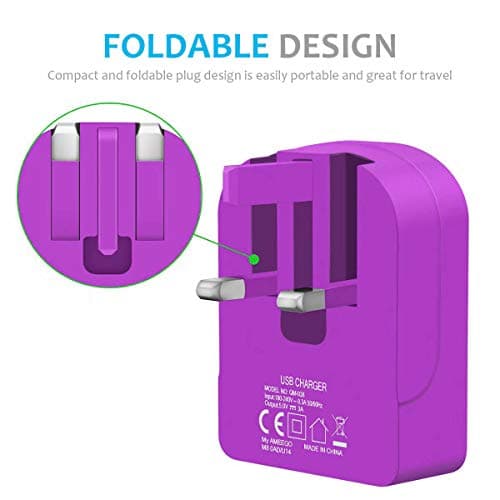 Foldable Charger 3A / 15W USB-A Ports Compact Travel Charger Compatible For iiPhone Samsung Tab HTC Windows Phone Tablet Nokia Motorola Sony Kindle One Plus etc (Purple Charger) — view 4