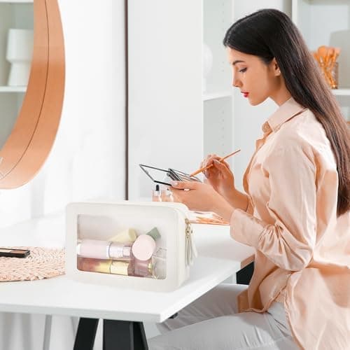 DAMILY Clear Makeup Bag Travel Toiletry Bags Cosmetic Pouch for Women Beige — view 6