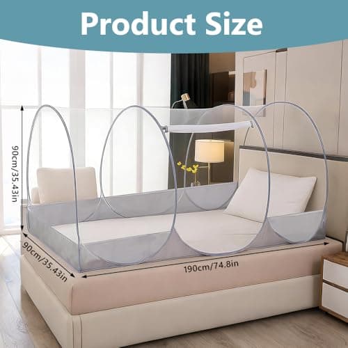 Jonuin Pop up Mosquito Net, 190x90x90cm Foldable Portable Mosquito Net, Adjustable Single Bed Mosquito Pop up Tent with Gray-edged Mesh Bottom, Mesh Mosquito Tent for Home, Camping, Travel, and Dorm — view 2