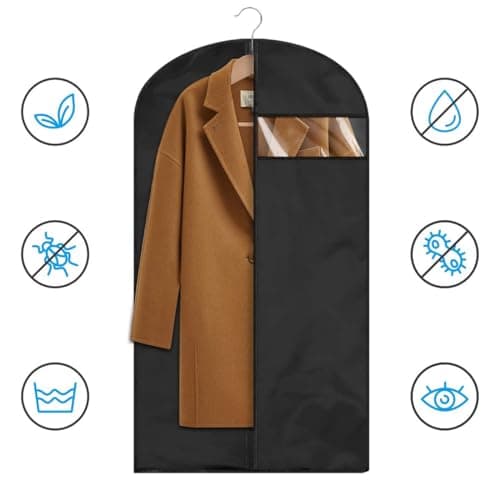 XIANTIAN Clothes Protector Bags Dustproof Clothes Covers Moth Proof Coat Covers with Zip， (Set of 5) Foldable Washable Clear Lightweight Garment Bags (black, 60x150) — view 4