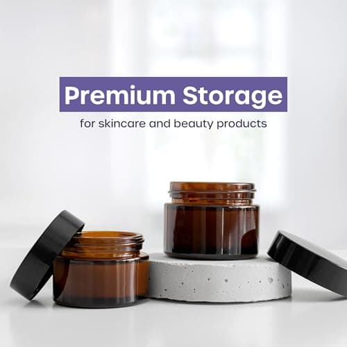 Amber Glass Jars - 8 Pack (30ml) with Lids - Brown Travel Cosmetic Containers with Spatula - UV Protection for Powder, Lotion and Cream — view 5