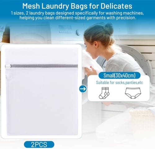Rainberg Mesh Laundry Bags for Washing Machine, 30x40cm Durable with Zip Reusable Clothes Washing Bag for Travel and Storage, White (2 Pack - 30x40cm) — view 6