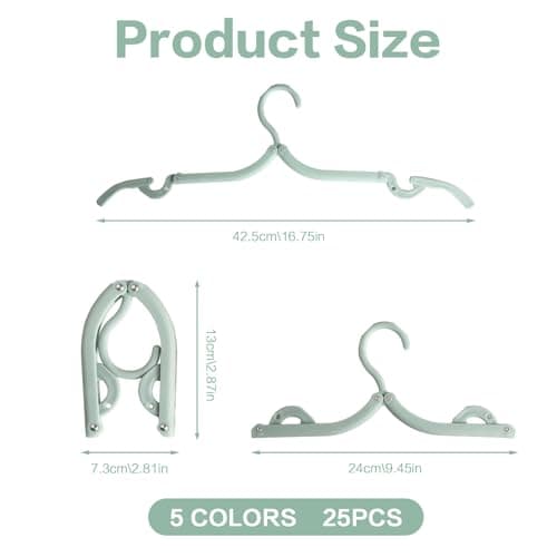 25 Pcs Travel Coat Hangers Adults, Portable Travel HangersPlastic Folding Coat Hangers for Travelling Home Camping Hotel Cruise Holiday Essentials Accessories Foldable Clothes Hanger(5 Colors) — view 2