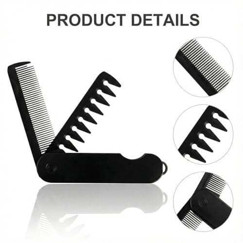 Hopzab 2-in-1 Fold Pocket Comb for Men,Mini Travel Foldable Brush Combs,Portable Hair Brush, Plastic Folding Brushes,for Everyday Hairs, Beard and Mustache Grooming — view 3