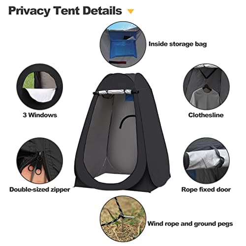 CLIPOP Portable Privacy Shower Toilet Tent Waterproof Anti-UV Pop Up Changing Dressing Tent for Beach Fishing Hiking Bathing,Outdoor Camping,with a Carrying Bag (150×150×190 cm, Black) — view 3
