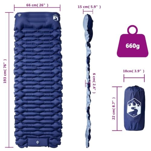 LoogCape Self Inflating Sleeping Mat with Cushion Navy Blue 6cm Thick for Camping Trekking Outdoor Hiking Travel Ultralight and Waterproof Includes Carry Bag and Repair Kits — view 5