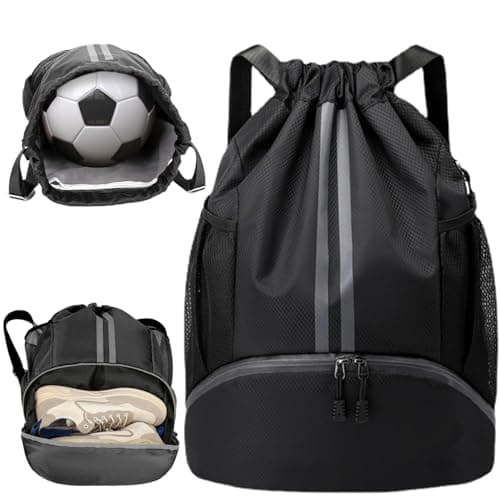WUBAYI Football Boot Bag, Sports Kit Gym Sack Swimming PE Large Drawstring Bag Unisex With Wet And Dry Separation, Waterproof Gym Bag for Adults Men Women Travel, Sports Beach Holidays(Black)