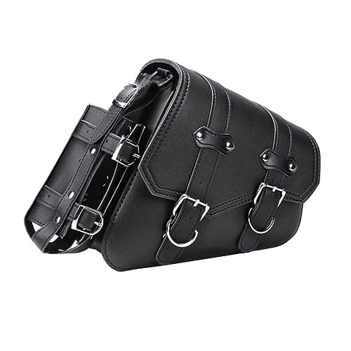 Surakey Motorcycle Solo Saddle Bag and Pannier Storage with Drink Bottle Holder PU Leather Waterproof Solo Swing Arm Bag Motorbike Luggage Bag Right Side Bag, Black