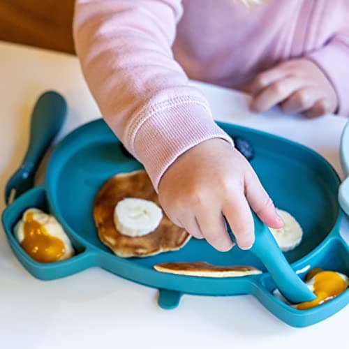 TUM TUM Silicone Baby Cutlery with Travel Case - Baby Spoon & Fork Set - Designed with Feeding Specialist - Baby Led Weaning Utensils - Dishwasher, Steriliser Friendly - BPA Free - 6m+, Blue — view 4