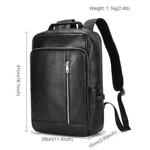 LUUFAN Genuine Leather Backpack Men Casual Daypack Vintage 15.6 Inch Laptop Rucksack Business Slim Travel Outdoor Shoulder Bag with Trolley Sleeve (Black) — view 4