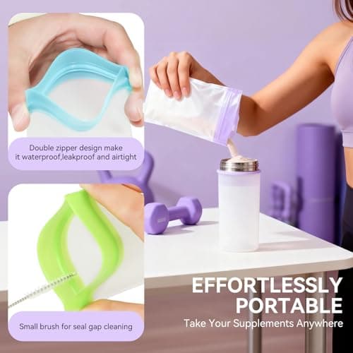 Protein Powder Travel Container Set, Reusable Protein Powder Container To Go,14Pcs Single Dose Bags & 3Pcs Large Zip with 30 Disposable Bags, Portable Supplement Storage Containers with Funnel — view 6