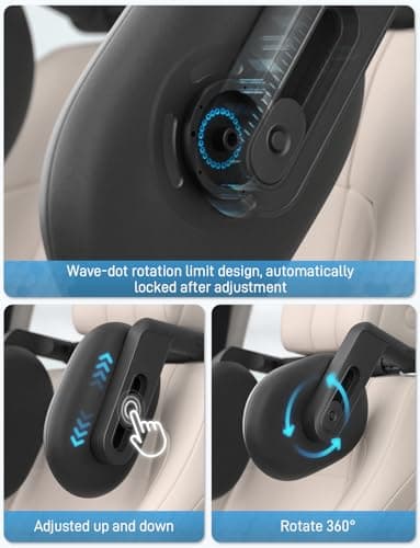 Oasser Car Seat Headrest Pillow, Detachable and Adjustable 360° Rotation Double Sided Support Head and Support for Adult and Kids A13 — view 6