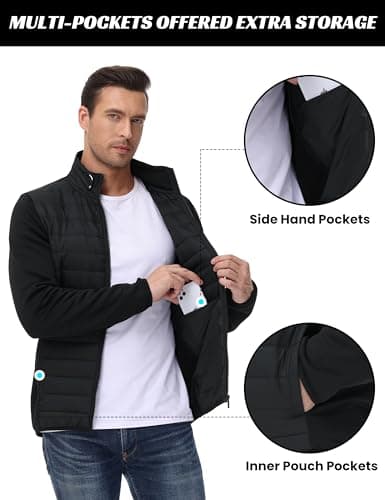 MoFiz Men's Jackets Lightweight Insulated Hybrid Down Jacket Full Zip Running Hiking Travel Outdoor Coat Black Size US XL/EU 2XL — view 4