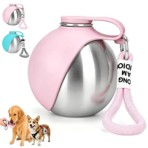 Foldable 2 in 1 Portable Dog Water Bottle, 285ml/10oz Stainless Steel Dog Travel Water Bottle, Leak-Resistant Travel Pet Water Dispenser with Foldable Silicone Bowl for Walking, Camping(pink)