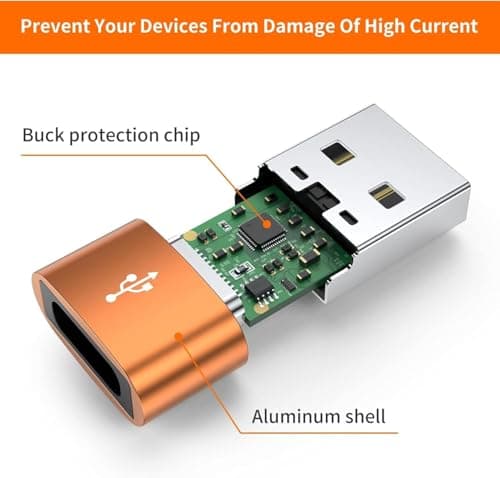 USB C to USB Adaptor, Type C Adapter, Type C Female to USB Male Converter with 5Gbps Data Transfer & Fast Charging, Compatible with All Devices with Laptop, PC, Power Bank (Gold) — view 2