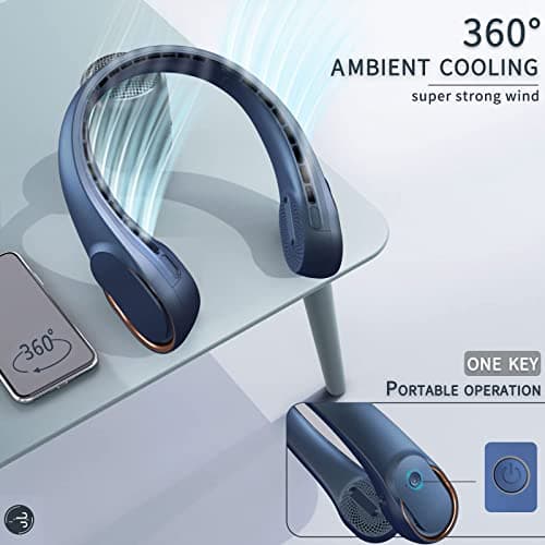 ASNUG Neck Fan, Bladeless Neck Fan, USB Rechargeable Personal Fan, 4000 mAh Battery Operated Neck Fan, 3 Speeds Adjustable,Faster Cooling, Ultra Quiet, Suitable for Home, Office, Travel, Sports,Navy — view 6