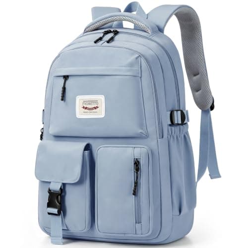 FIORETTO Lightweight School Backpack Womens, Cute School Bag for Teenager Girls, 15.6 Laptop Rucksack Backpack for School Casual Daypacks Travel Backpack for College Work Blue 25L