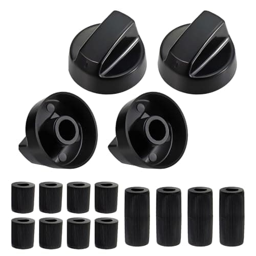 Innovess 4 Pack Universal Cooker Knobs Replacement with 12 Adapters Black Gas Hob Knobs Heat Resistant Oven Control Knobs for Cooker Stove Electric Oven Hob Knobs Replacement Kitchen Appliance