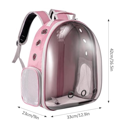 LN COZY CORNER Transparent Bubble Cat Backpack –Space Capsule Pet Carrier Backpack with Hard‑Shell Dome, Breathable Mesh & Padded Straps – Hands‑Free Travel Cat Bag Carrier (Pink) — view 2
