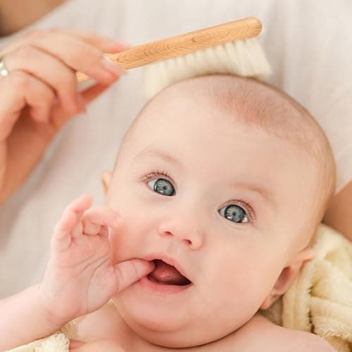 Sustainable Baby Grooming Set with Beechwood Comb and Woolen Brush for Safe Bathing and Daily Hair Care Baby Grooming — view 5