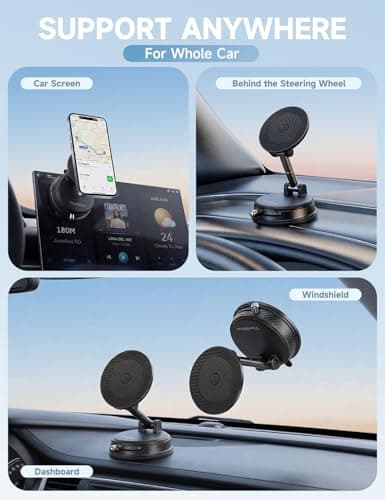 Tiurshfrs 2026 New Model Car Phone Holder & Magnetic Car Mount, Dashboard 2-in-1 with Air Freshener, Ultra-Strong Suction & 35N Magnet for iPhone 15-17/Android, No Residue Design (Black) — view 4