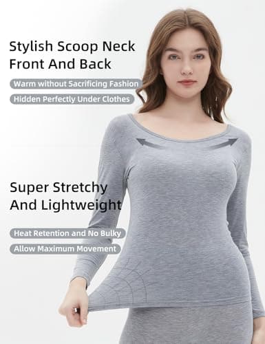 Vinconie Ladies Thermal Underwear Pyjama Set Long Sleeve Base Layer T-Shirt Top, 1 Pack Grey, M (12 14) — view 3