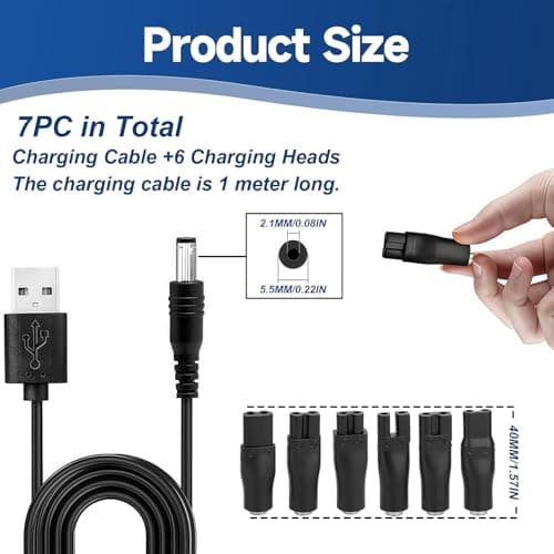 7Pcs Universal Shaver Charger Kit – USB Power Cable with 6 Adapter Heads, 5V Replacement Cord for Electric Shavers, Beard Trimmers, Hair Clippers, Beauty Devices, Travel or Home Use — view 3