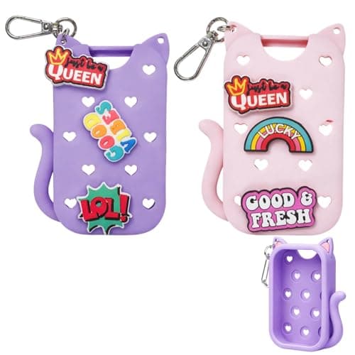 SurPse 2-Piece Hand Sanitizer Bottle Compatible with Touchland Spray, Hand Sanitiser Keyring Sleeve Set, Silicone Protective Holders for Spray Bottles (10.4 x 7.3 cm), Violet and Pink