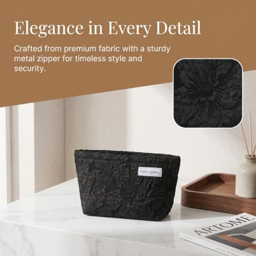 Make Up Bag Travel Toiletry Bag for Women Large Cosmetic Bags Small Black Pouch with Metal Zipper Mini Makeup Organiser Bag for Daily Use and Gym — view 3