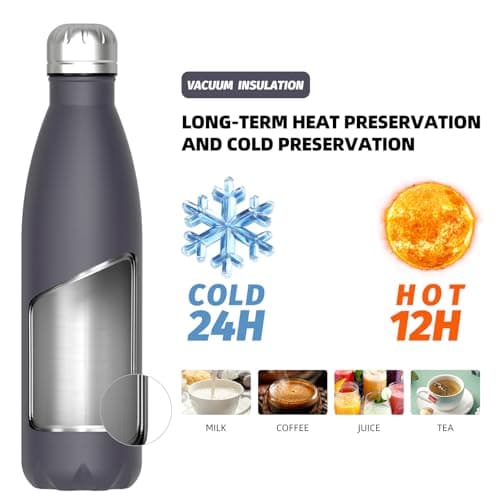 WATERSY Stainless Steel Insulated Water Bottle, Double Walled Metal Vacuum Flask Keep 24 Hrs Cold & 12 Hrs Hot Thermal Metal Sports Bottles 500ml BPA Free for Outdoor, Work, Gym, School (Dark purple) — view 4