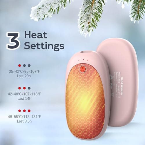 Mezeic Rechargeable Hand Warmers 2 Pack, 6000mAh Electric Hand Warmer Pocket Magnetic Heater Christmas Winter Warm Gifts for Outdoor Golf Hiking Camping, Gloves Fitting, Travel Essentials - Pink — view 4