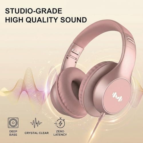 Zollexa Wired Over-Ear Headphones, Mic, 3.5mm Jack, USB-C Adapter, Gold — view 4