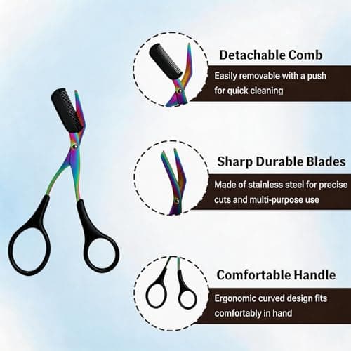 Rainbow Eyebrow Scissors Set, 5Pcs Brow Grooming Kit with Trimmer Razor & Comb, Stainless Steel Eyebrow Trimmer for Men & Women, Precision Brow Scissors with Eyelash Comb — view 3