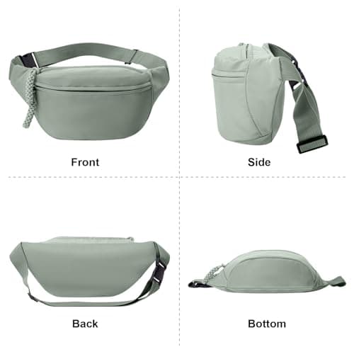 Bumbags for Ladies, Fanny Pack for Women Men with Adjustable Belt, 2-Zipper Pockets, Large Capacity, Lightweight Waist Bag Suitable for Daily Use，A-Green — view 6