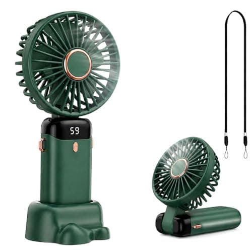 glonest Portable Handheld Fan Rechargeable, Foldable Mini Desk Fan with Smart LED Display, Powerful USB Battery Operated Personal Cooling Fan for Travel Office Home Outdoor Camping (Dark Green)
