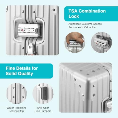AIWEINY All Aluminium Hard Shell Cabin Suitcase Carry On Luggage — view 6