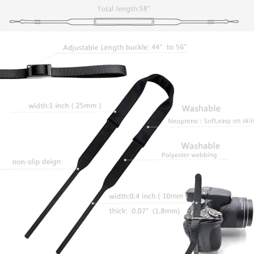 Camera Neck Straps Thin,Small Compact Camera Strap,Binoculars Strap with Quick Release Buckle,Washable,Soft Padding,Black — view 6