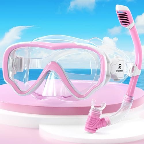 RIOROO Children's Snorkel Set - Anti Fog & Leak Proof Floating Goggles, Dry Snorkeling Goggles for Boys, Girls & Teenagers Aged 4-14