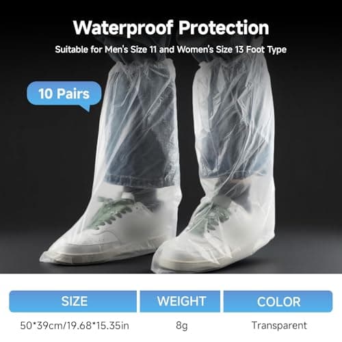 Aihoom 10 Pairs Waterproof Shoe Covers Boot Covers, Long Disposable Non-Slip Waterproof Boot Covers, Thickened Overshoes Shoe Rain Protector Covers for Men and Women (Transparent) — view 2