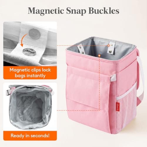 Lifewit Car Bin with Lid, Hanging Trash Bag with Tissue Holder, Pink — view 5