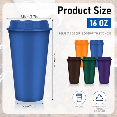MSYU 15 Pack Reusable Coffee Cups with Lids Reusable Hot Cups Bulk 16 oz Plastic Tumblers Cup with Lids for Hot Drink Travel Coffee Mug with Lid to Go Coffee Cups for Hot and Cold Drinks (Colorful) — view 2