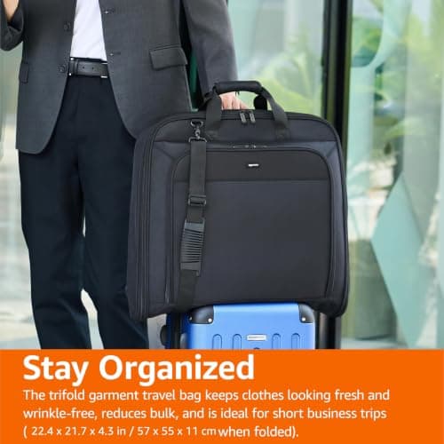 Amazon Basics Premium XL Garment and Suit Bag with Adjustable Shoulder Strap, Two Tie-Down Straps and Metal Eyehole for Hanger, 109cm x 55cm x 11cm, Black, Solid — view 6