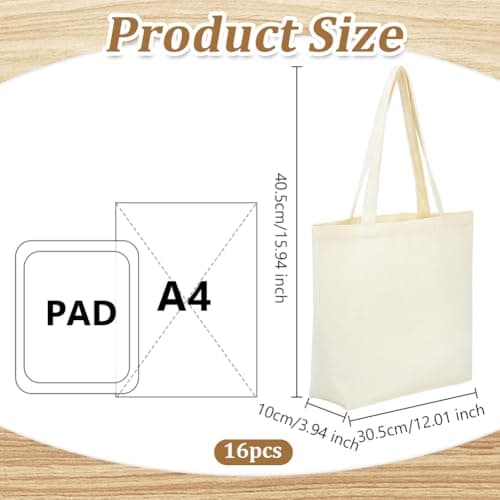 INTERWARM 16Pcs Canvas Tote Bags, Blank Cotton Grocery Shopping Totes — view 4