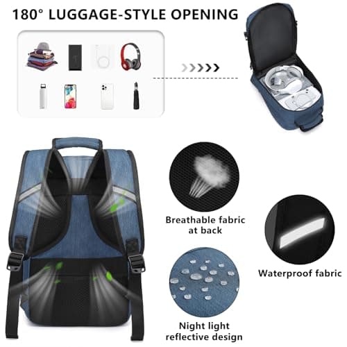 Kono Ryanair Cabin Bags 40x20x25 Underseat Travel Bag Carry On Backpack Hand Luggage Bag Laptop Backpack Cabin Size（20L, Navy） — view 5