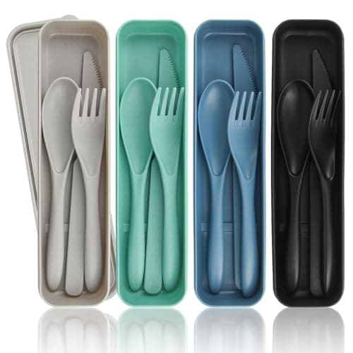 4 Pcs Camping Cutlery Set with Case, Reusable Travel Spoon Knife Fork