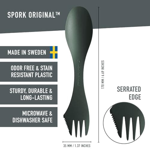 Light my Fire Spork Original 3-in-1 Camping Cutlery Knife Fork Spoon Set Survival Gifts for Scouts Camping Accessories Sporks Reusable Travel Cutlery Set 4-Pack SageGreen — view 2