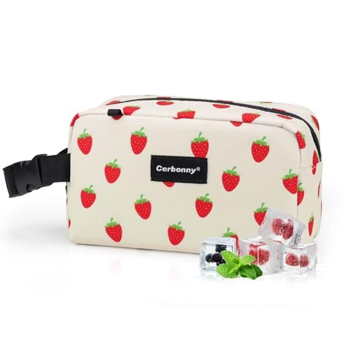 Cerbonny Small Cooler Bag, Freezable Lunch Bag with Ice Packs, Strawberries