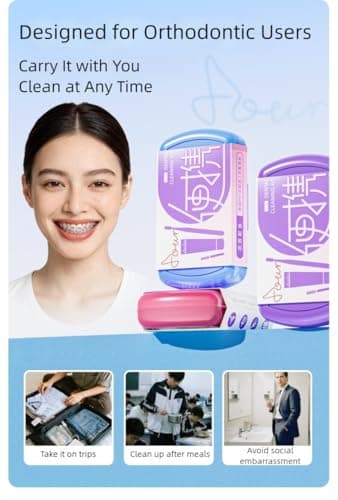 Vonmerie Orthodontic Travel Toothbrush Kit with Toothpaste, Compact Dental Care Set with Detachable Braces Brush & 2 Interdental Brushes for Aligner(Red) — view 3